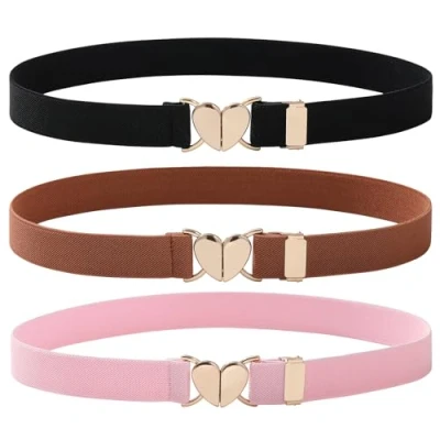 Afbeelding van Coubeau 2 stuks elastische riemen voor kinderen meisjes verstelbare riem met hartvormige gesp jongens en meisjes, A zwart, bruin roze, One size