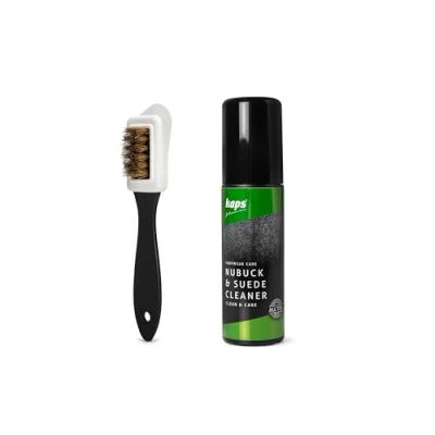 Afbeelding van Kaps schoenreiniger van nubuck en suède met applicatordop 4 zijdige schoenborstel, vlekverwijderende shampoo voor alle kleuren sneakers, nette schoenen, loafers, sandalen 75 ml (2.53 fl. Oz)