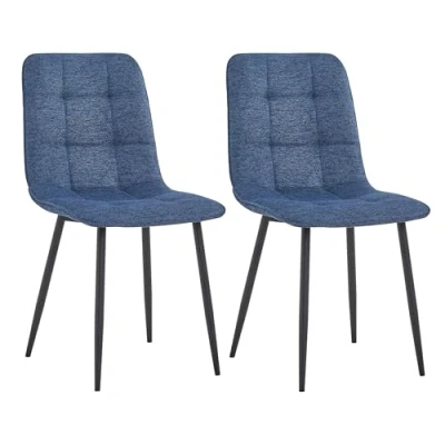 Afbeelding van Colenis® Ela Eetkamerstoel Set Van 2 Blauw Linnen Stof Industrieel