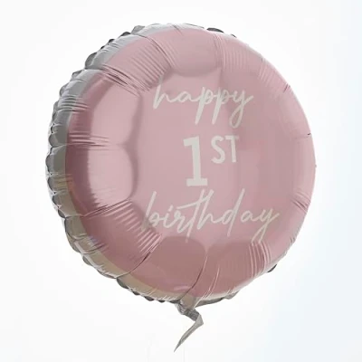 Afbeelding van Ginger Ray Roze folieballon happy 1st birthday 45 cm