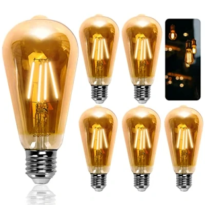 Afbeelding van Aigostar 10QMJ ST64 Edison Filament Lamp Led Lichtbron E27 fitting 6W 2200K Set van 5 stuks