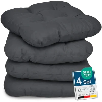 Afbeelding van Beautissu set van 4 Zitkussens 40x40 cm Lisa Comfortabel stoelkussen stoelpads zitkussen met 8 vulling Zacht eetkamer stoel bank kussen in Natuur