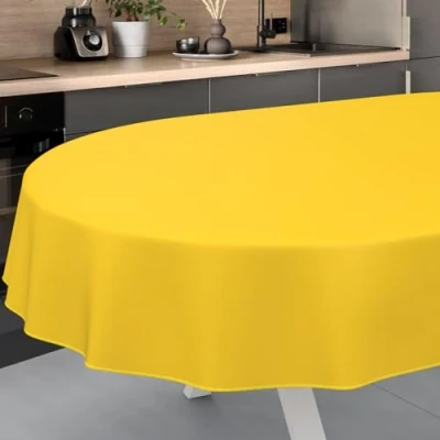Afbeelding van ANRO Afwasbaar tafelzeil, tuintafelkleed, voor binnen en buiten, ovaal, 160 x 140 cm, met zoom, geel