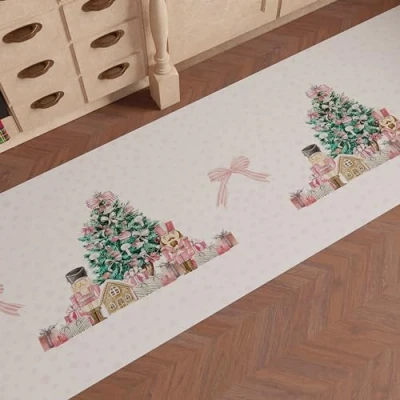 Afbeelding van PETTI Artigiani Italiani tapijt voor de kerstkeuken, loper antislip en wasbaar, Kerstmis, 52 x 180 cm, roze soldaten, gemaakt in Italië