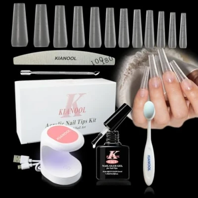 Afbeelding van Nagel Tip en Lijm Set, 420 stuks met Richtlijnen Nep Tips Gel Kit, 5 in 1 Halve dekking Druk Op, UV Lamp, 12 Maten Kunst DIY Kit