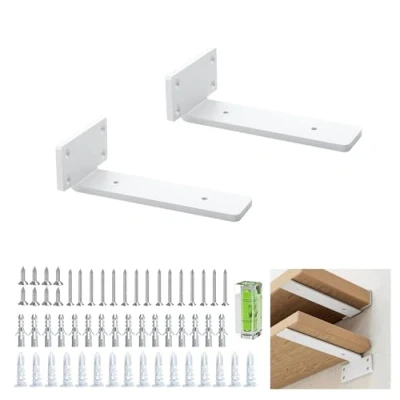 Afbeelding van Plankhouders, 2 stuks, 15,5 cm, wit, zware belasting, plankhoek, draagkracht 130 kg, wandhoek, haken, wandmontage, rek en stanghouders met schroeven voor wandmontage