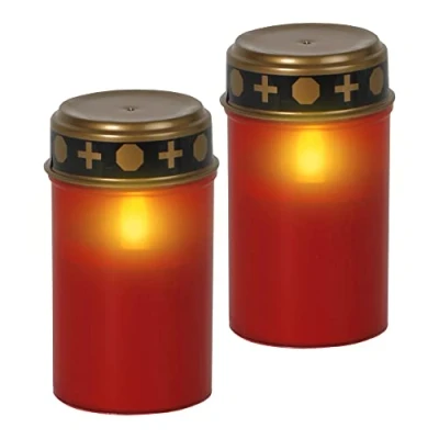Afbeelding van LED graflamp met timer grafkaarsen batterij Grafkaars set van 2 Graflicht Grafverlichting rood buiten kaarsen