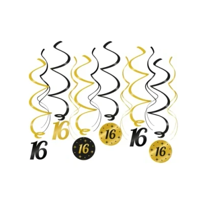 Afbeelding van Hangdecoratie Swirls 16 jaar Classy 70x14cm 6 stuks