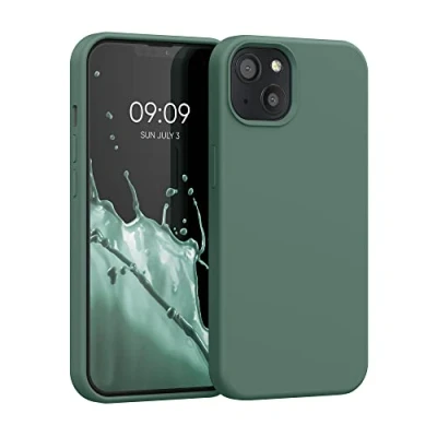 Afbeelding van kwmobile telefoonhoesje geschikt voor Apple iPhone 13 Hoesje met siliconen coating Smartphone case in dennengroen