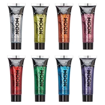 Afbeelding van Moon glitter Gel met klassieke fijne 12 ml set 8 kleuren gezichtsverf