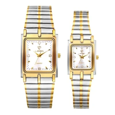 Afbeelding van JewelryWe Heren Dames paar Polshorloge Quartz Analoog Rechthoekig Keramische Band Partner Vriendschap Horloge met Strass Zwart Wit Geschenk Valentijnsdag, zilveren horloges, armband
