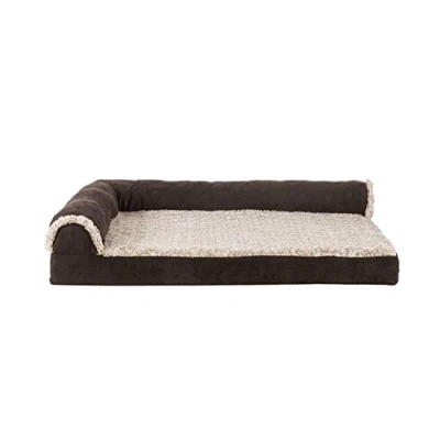 Afbeelding van Furhaven Koelgel hondenbed voor middelgrote en kleine honden met afneembare kussens wasbare hoes, tot 35 pond tweekleurig pluche imitatiebont suède L vormige chaise espresso,