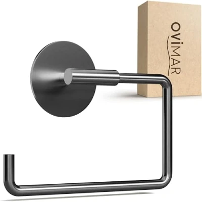 Afbeelding van ovimar Skardstind Toiletpapierhouder zonder boren, gunmetal, zelfklevend roestvrij staal, wc rolhouder deksel, met demping, mat om te plakken, papierhouder