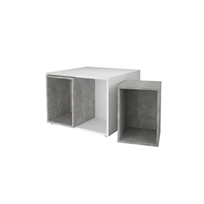 Afbeelding van Salontafel met 2 Bijzettafels 67,5x67,5x50 cm wit en betonkleurig