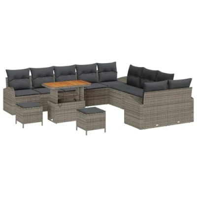 Afbeelding van vidaXL 13 Delige Tuin Sofa Set met Kussens Grijs Poly Rattan Acacia