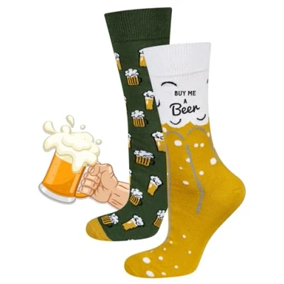 Afbeelding van Grappige sokken Bier Pils Beer 2 paar Kleur wit, beige, groen Maat one size (40 45) Unisex Cadeau Funny