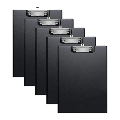 Afbeelding van (5 stuks) klembord A4 met deksel, schrijfbord, metalen klem en ophangose, opklapbaar clipboard tas, schrijfplaat klembordmap voor kantoor, school (zwart)