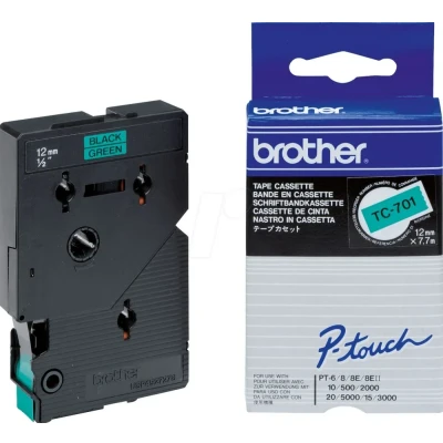 Afbeelding van Brother TC 701 Tape Zwart op groen (12 mm)