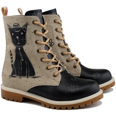 Afbeelding van GOBY Nerdy Cat Enkellaarsjes Damesboots Handgemaakt Premium Kwaliteit Maat 37