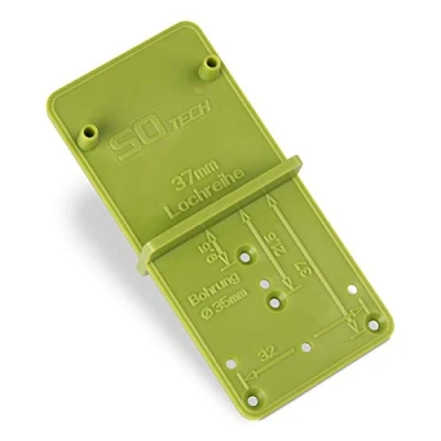 Afbeelding van 2 stuks SOTECH EasyGreen boorsjabloon voor potboringen Ø 26 und 35 mm, 32 mm gatenrijen, excentrisch verbindingsbeslag