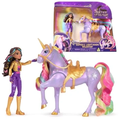 Afbeelding van Unicorn Academy Pop Sophia &amp; Eenhoorn Wildstar met regenbooglichteffecten en 2 accessoires Speelfigurenset