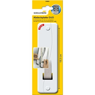 Afbeelding van Schellenberg 53903 Rolluikriem afdekking gatafstand 18,5 cm, eenvoudige montage zonder demontage van de riem, afdekplaat DUO Maxi voor riemwikkelaars en inlaatwikkelaars, wit