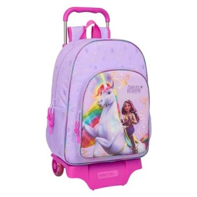 Afbeelding van Unicorn Academy Grote schoolrugzak met trolley, kinderrugzak, aanpasbaar aan kinderwagen, ideaal voor kinderen op schoolleeftijd, comfortabel en veelzijdig, kwaliteit duurzaamheid, 33 x 15 42 cm