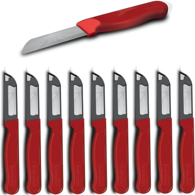 Afbeelding van Solingen Schilmesje Robuust Handvat RVS Glad 16 cm met &quot;Blade Cover&quot; Rood 10 stuks