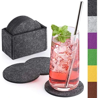 Afbeelding van Sidorenko vilt onderzetters rond voor glazen Set van 10 incl. box Design in grijs dranken, bekers, bar, glas Premium tafelonderzetter onderzetter