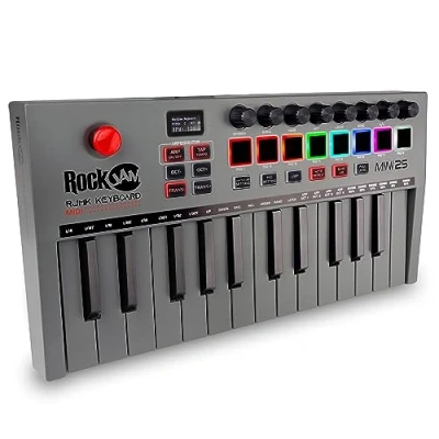 Afbeelding van RockJam Go 25 Key USB &amp; Bluetooth MIDI Keyboard Controller met 8 Backlit Drum Pads, Knobs