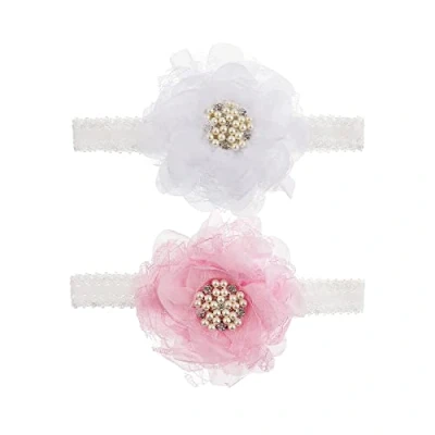 Afbeelding van Nishine 2 delige set elastische kanten voor pasgeborenen, met crwon kop, stof peuters, bloemen, parels en haar, verjaardagscadeaus baby&#039;s, wit/roze