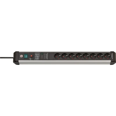 Afbeelding van Brennenstuhl 1391010800 Stekkerdoos 8 Sockets Premium Protect Line Aan/uit Schakelaar Overspanningsbeveiliging Zwart/Zilver 3 meter