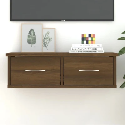Afbeelding van Wandkast 60x26x18,5 cm bewerkt hout bruin eikenkleur