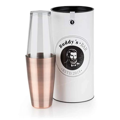 Afbeelding van Buddy&#039;s Bar Boston Shaker, 700 ml beker + 400 glas, geschikt voor levensmiddelen, elegante cocktailshaker inclusief geschenkdoos, antiek koper