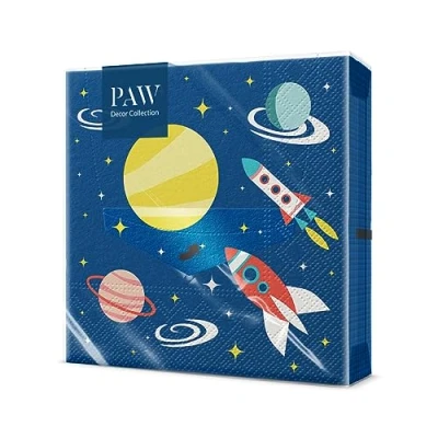 Afbeelding van PAW Papieren Servetten 3 laags (33 x 33 cm) I 20 Stuks Gedrukt met Inkt op Waterbasis Verjaardag Decoratie voor Kinderen Ideaal Kinderfeestjes Kleur: Space
