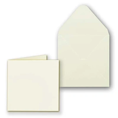 Afbeelding van NEUSER PAPIER 1000x vierkante vouwkaartenset incl. enveloppen 14 x cm blanco in crème ideaal om zelf vorm te geven en creëren