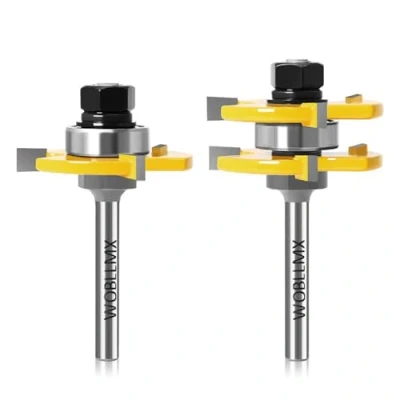 Afbeelding van WOBLLMX 2 stuks groef en tong groefset, 6 mm schacht, 3 tanden, instelbare T vorm, houtbewerking, frezen, houtsnijgereedschap