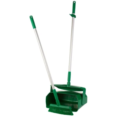 Afbeelding van Vikan Stofblikken met Lange Steel Hygiene Combinatieset Stofblik 350mm Groen Medium Veger 250mm en ALU 840mm