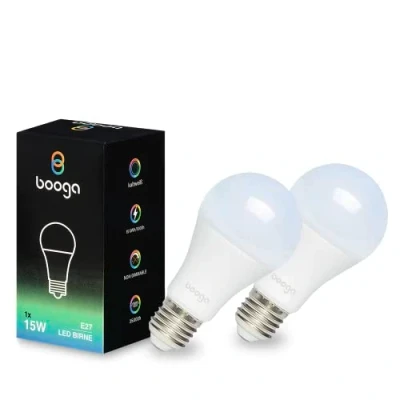 Afbeelding van Booga LED E27 gloeilamp 15 Watt koud wit licht 6500K matglas spaarlamp lamp 220 240V AC, set van 2
