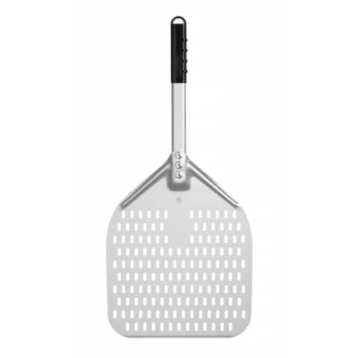 Afbeelding van HENDI Pizzaschep met korte steel, pizzaduwer, vierkant, geperforeerd, 560x305mm, geanodiseerd aluminium