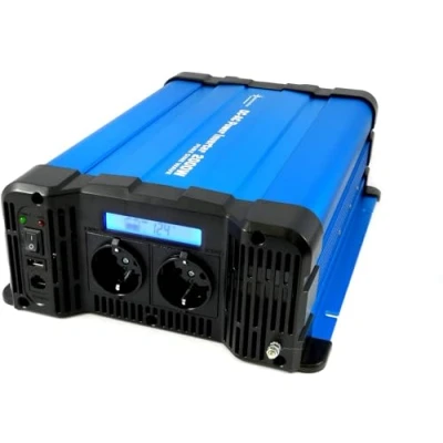 Afbeelding van solartronics Spanningsomvormer FS2000D 12V 2000/4000 Watt Pure Sinus BLAUW m. Display FS Serie LiFePO4 / lithium, lood , gel of AGM batterij compatibel inverter omvormer