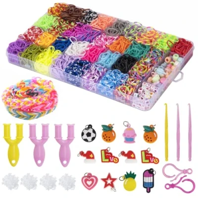 Afbeelding van Loom Bandenset, 2500 stuks rubberen banden voor het zelf maken van armband, accessoires, kleurrijke loops, set met hangers en doe knutselen, cadeau kinderen, jongens meisjes