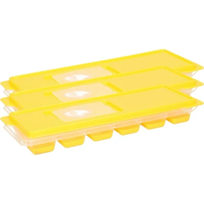 Afbeelding van Set van 3x stuks trays met ijsklontjes/ijsblokjes vormpjes 12 vakjes kunststof rood afsluitdekse IJsblokjesvormen