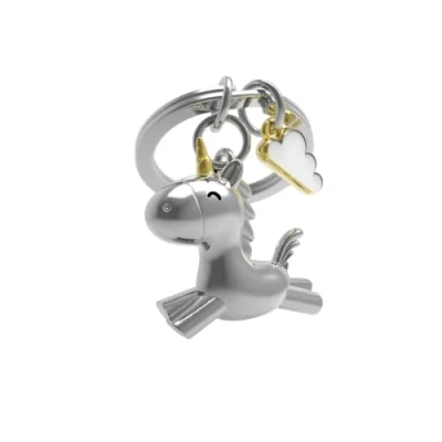 Afbeelding van Meta[l]morphose Metal morPHOSE sleutelhanger, eenhoorn, zilverkleurig, met bedelhanger, wolk goud en wit MTM119 01