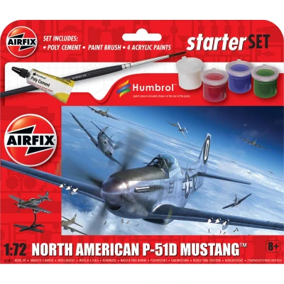Afbeelding van 1:72 Airfix 55013 North American P 51D Mustang Starter Set Plastic Modelbouwpakket