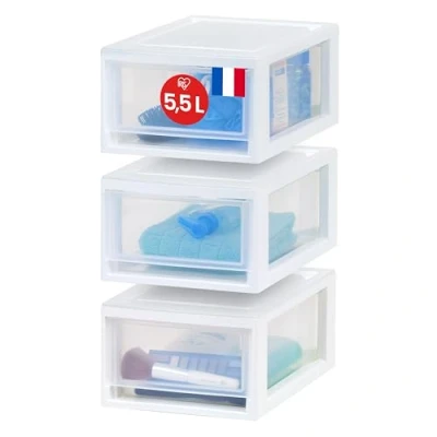 Afbeelding van Iris Ohyama, Plastic opberglade, Stapelbaar, Wit, 7L, Set van 3, Multifunctioneel, Zichtbare inhoud, voor voedsel, badkamer, speelgoed, kantoor, kist, organiser, BPA vrij, MSD 1