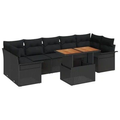 Afbeelding van vidaXL 8 delige tuinsofa set met kussens zwart poly rattan