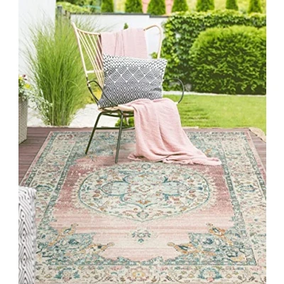 Afbeelding van Buitentapijt voor balkon terras of tuin Roze kleur 160x230 Rechthoekig robuust outdoor Vloerkleed weerbestendig en UV bestendi Binnen Buiten The Carpet Palma