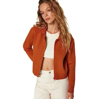 Afbeelding van Trendyol Zwarte Zachte Textuur Gebreide Cardigan Met Rits En Omslagkraag Twoaw24Hi00092