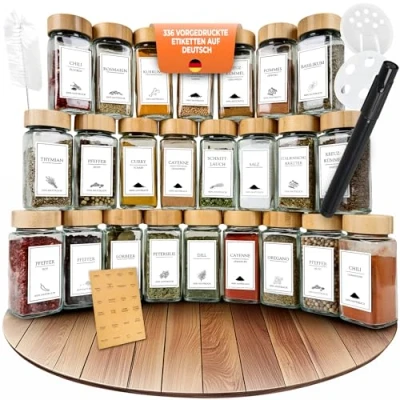 Afbeelding van Comforder Kruidenpotjes Set Bamboe(25 stuks), Kruiden Organiseren met Labels, Kruidenstrooier en Trechter, Vierkante Bamboe Deksel, 120ml